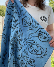 Load image into Gallery viewer, Naturally-Dyed + Hand Painted Linen Bandana — Faces + Plants 1

