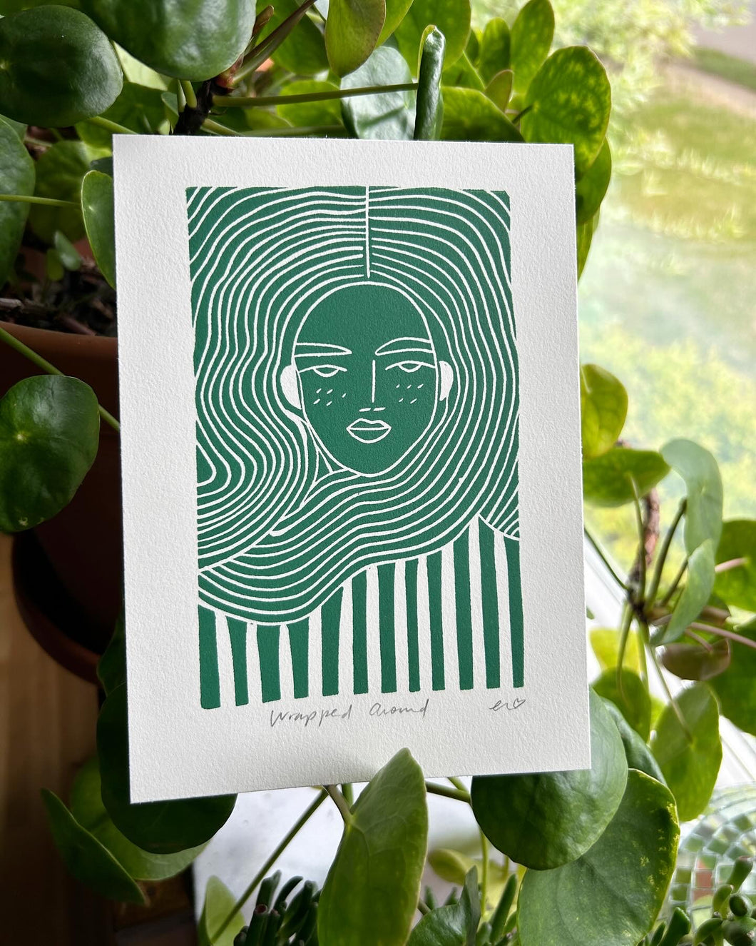 Handprinted Blockprint • Wrapped Around in Green