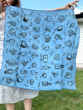 Load image into Gallery viewer, Naturally-Dyed + Hand Painted Linen Bandana — Coffee Mugs

