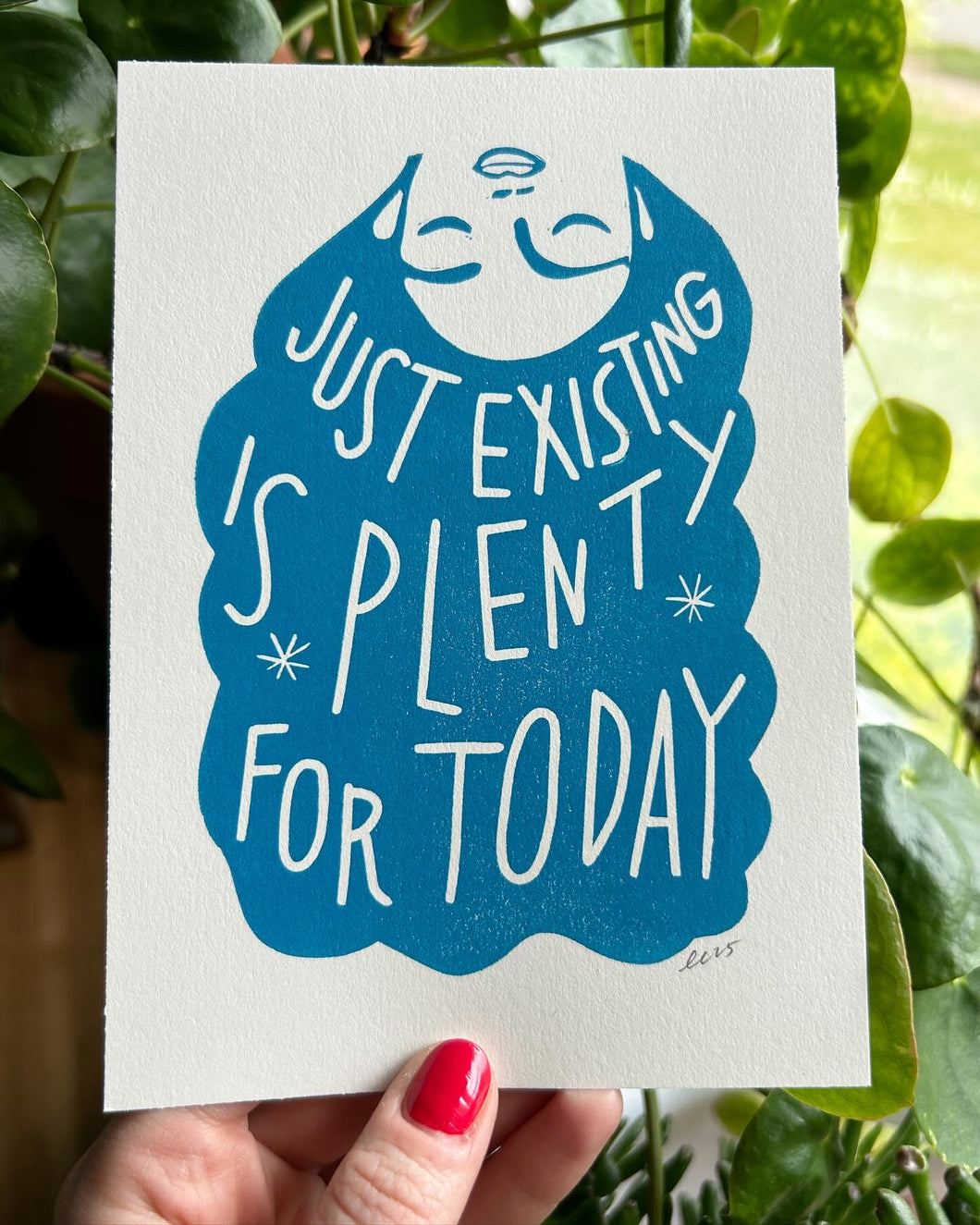 Handprinted Blockprint • “Exist” in Blue