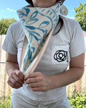 Load image into Gallery viewer, Naturally-Dyed + Hand Painted Linen Bandana — Floral Blues 2
