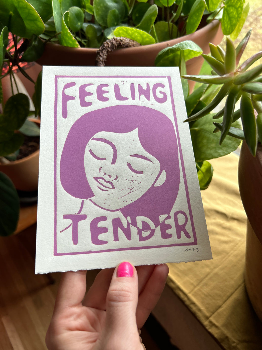 Handprinted Blockprint • “Feeling Tender” in Lilac