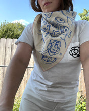 Load image into Gallery viewer, Naturally-Dyed + Hand Painted Linen Bandana — Floral Blues 1
