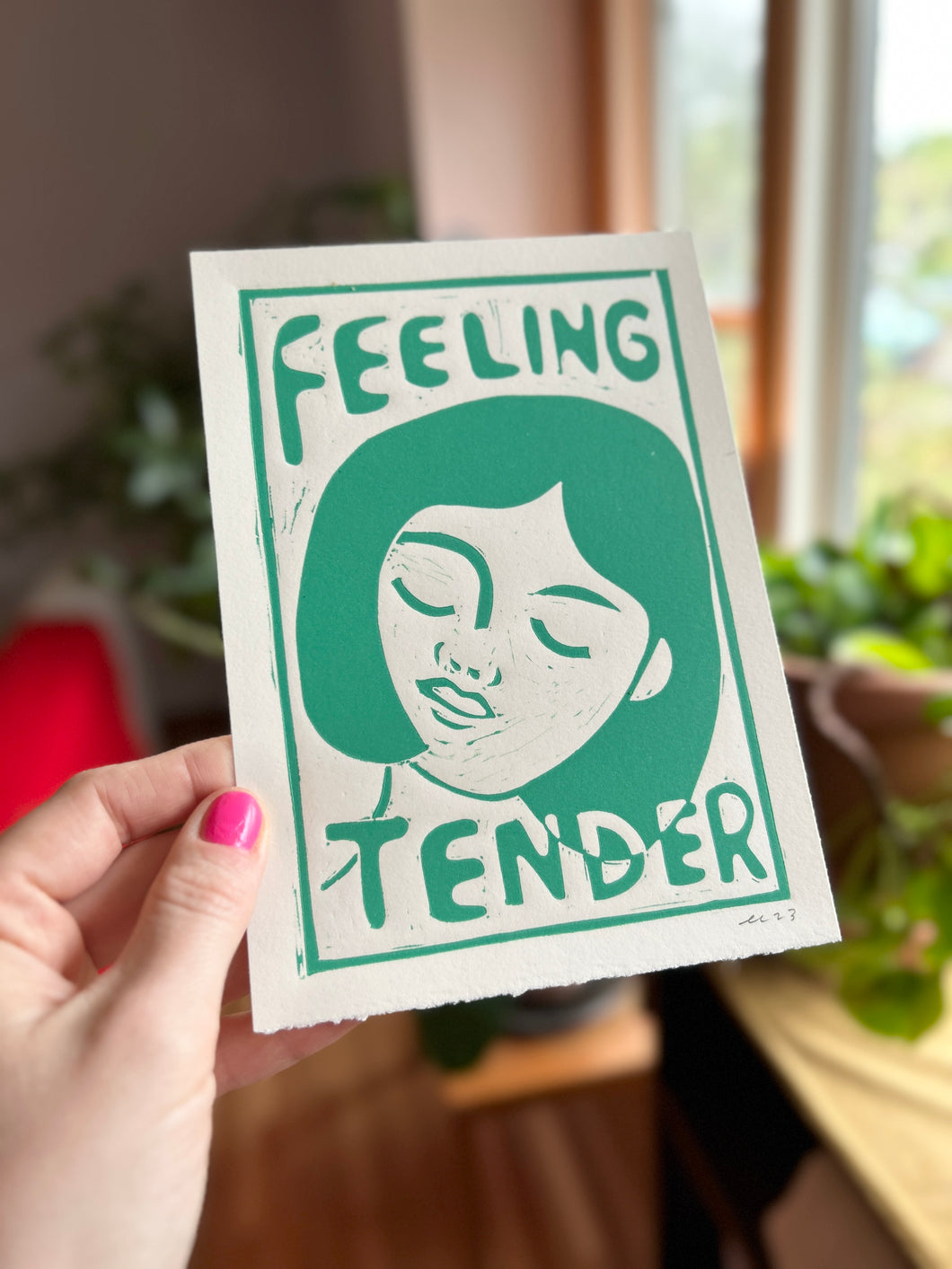 Handprinted Blockprint • “Feeling Tender” in Summer Green