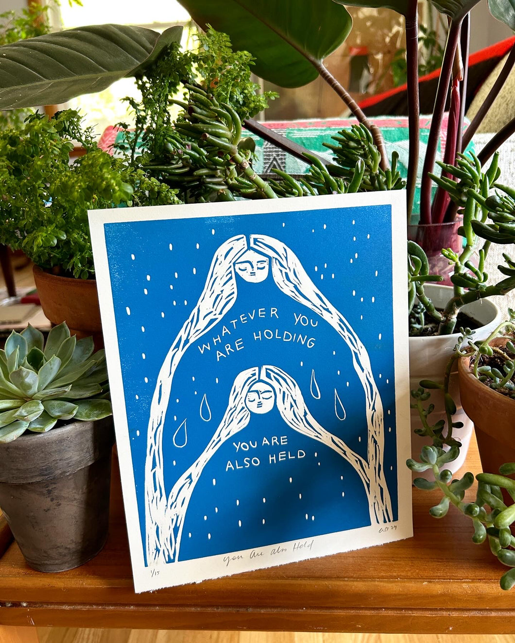 Handprinted Blockprint in Blue • You Are Also Held • Limited Edition