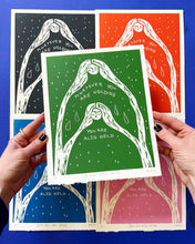 Load image into Gallery viewer, Handprinted Blockprint in Green • You Are Also Held • Limited Edition
