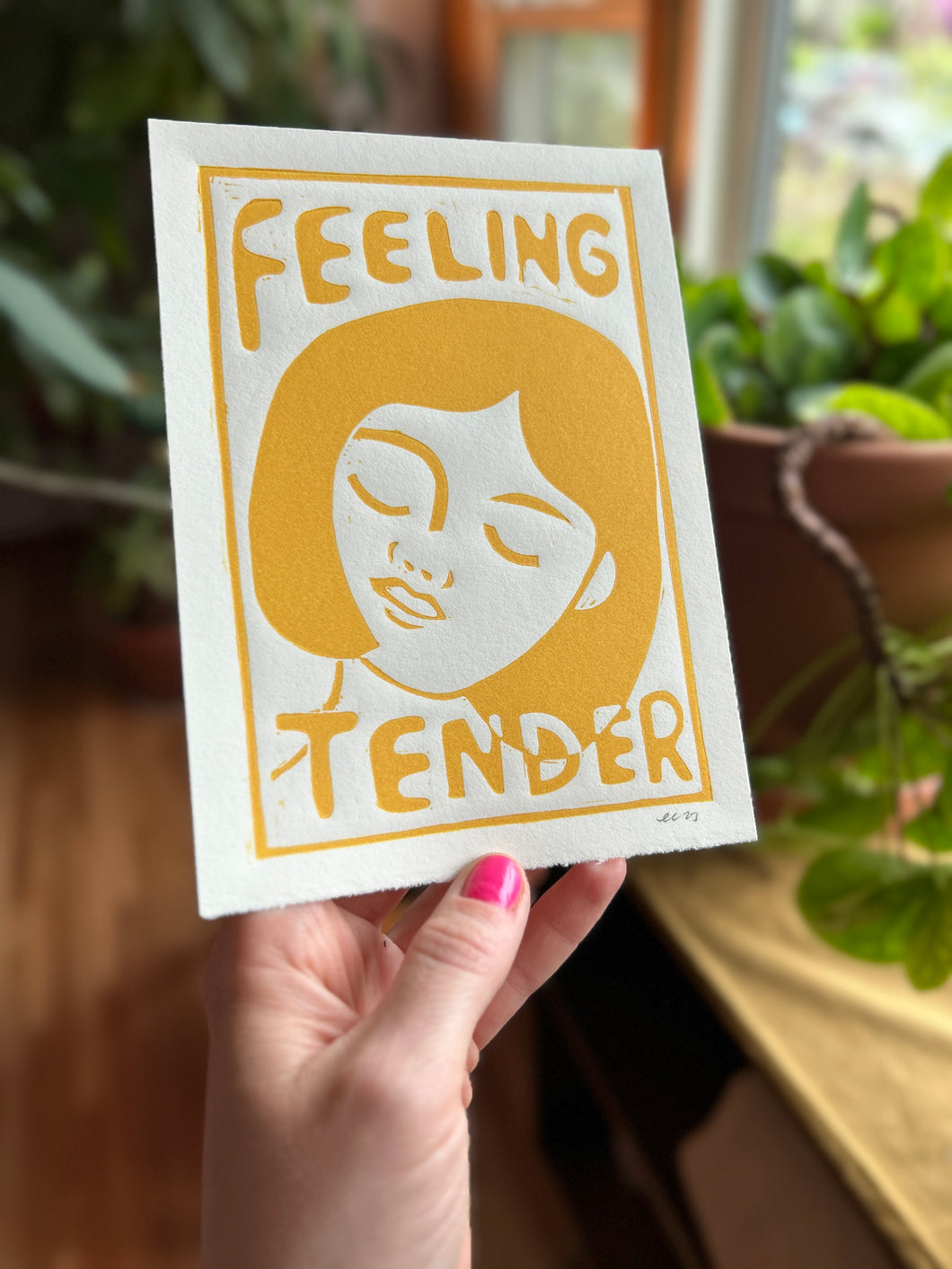 Handprinted Blockprint • “Feeling Tender” in Marigold