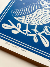 Load image into Gallery viewer, Handprinted Blockprint • Saw-Whet Owl in Blue
