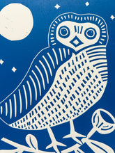 Load image into Gallery viewer, Handprinted Blockprint • Saw-Whet Owl in Blue
