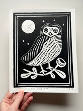 Load image into Gallery viewer, Handprinted Blockprint • Saw-Whet Owl in Black
