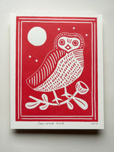 Load image into Gallery viewer, Handprinted Blockprint • Saw-Whet Owl in Light Red
