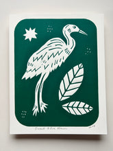 Load image into Gallery viewer, Handprinted Blockprint • Great Blue Heron in Green
