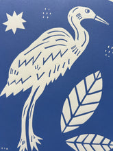 Load image into Gallery viewer, Handprinted Blockprint • Great Blue Heron in Blue
