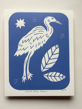 Load image into Gallery viewer, Handprinted Blockprint • Great Blue Heron in Blue
