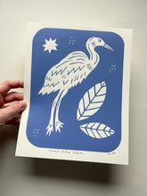 Load image into Gallery viewer, Handprinted Blockprint • Great Blue Heron in Blue
