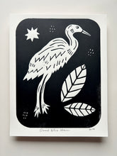 Load image into Gallery viewer, Handprinted Blockprint • Great Blue Heron in Black
