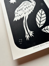 Load image into Gallery viewer, Handprinted Blockprint • Great Blue Heron in Black
