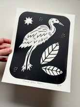 Load image into Gallery viewer, Handprinted Blockprint • Great Blue Heron in Black
