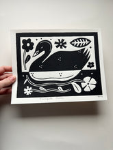 Load image into Gallery viewer, Handprinted Blockprint • Trumpeter Swan in Black

