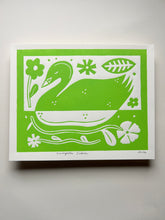 Load image into Gallery viewer, Handprinted Blockprint • Trumpeter Swan in Chartreuse
