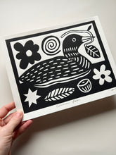 Load image into Gallery viewer, Handprinted Blockprint • Common Loon in Black
