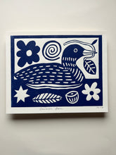 Load image into Gallery viewer, Handprinted Blockprint • Common Loon in Navy Blue
