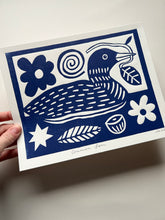 Load image into Gallery viewer, Handprinted Blockprint • Common Loon in Navy Blue

