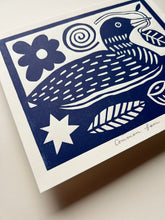 Load image into Gallery viewer, Handprinted Blockprint • Common Loon in Navy Blue
