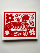 Load image into Gallery viewer, Handprinted Blockprint • Common Loon in Red
