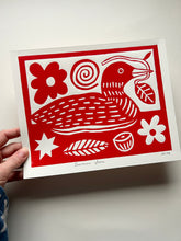 Load image into Gallery viewer, Handprinted Blockprint • Common Loon in Red
