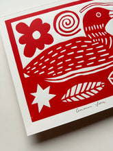 Load image into Gallery viewer, Handprinted Blockprint • Common Loon in Red
