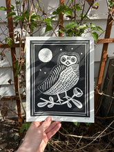 Load image into Gallery viewer, Handprinted Blockprint • Saw-Whet Owl in Black
