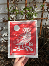 Load image into Gallery viewer, Handprinted Blockprint • Saw-Whet Owl in Light Red
