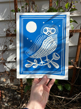 Load image into Gallery viewer, Handprinted Blockprint • Saw-Whet Owl in Blue
