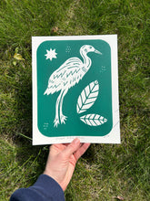 Load image into Gallery viewer, Handprinted Blockprint • Great Blue Heron in Green
