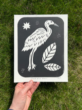 Load image into Gallery viewer, Handprinted Blockprint • Great Blue Heron in Black
