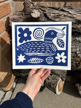 Load image into Gallery viewer, Handprinted Blockprint • Common Loon in Navy Blue

