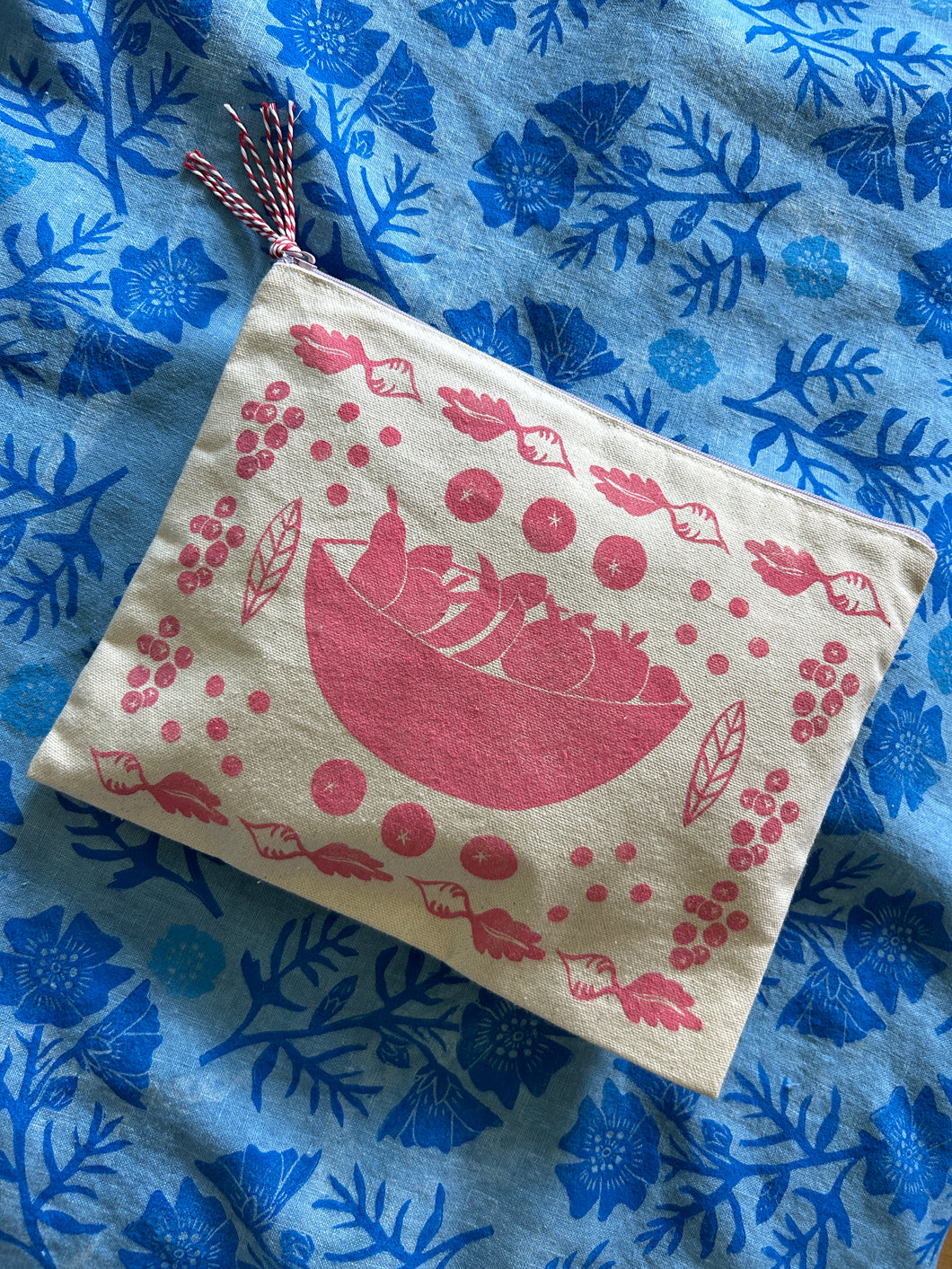 Pink Produce — Hand-Printed Zipper Bag