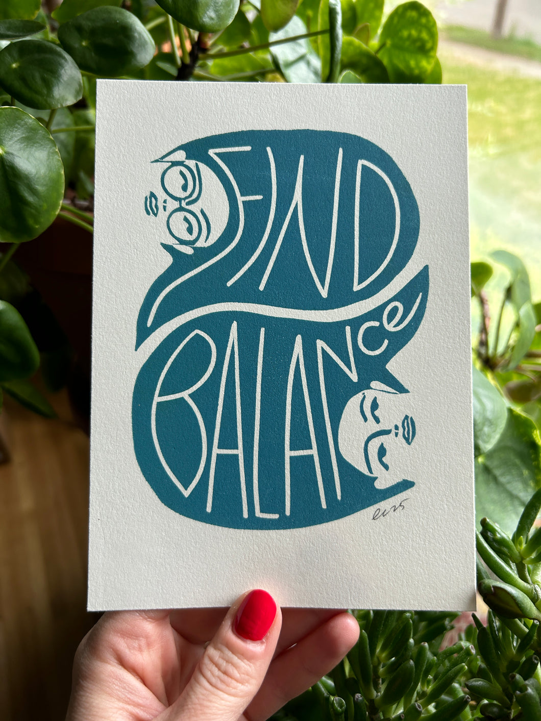 Handprinted Blockprint • Balance in Blue-Green