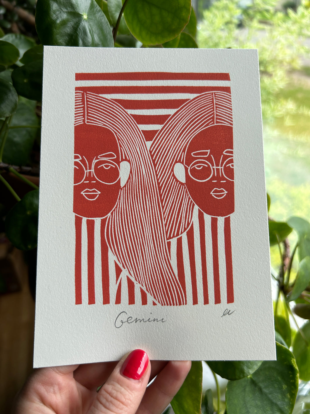 Handprinted Blockprint • Gemini in Rust Orange