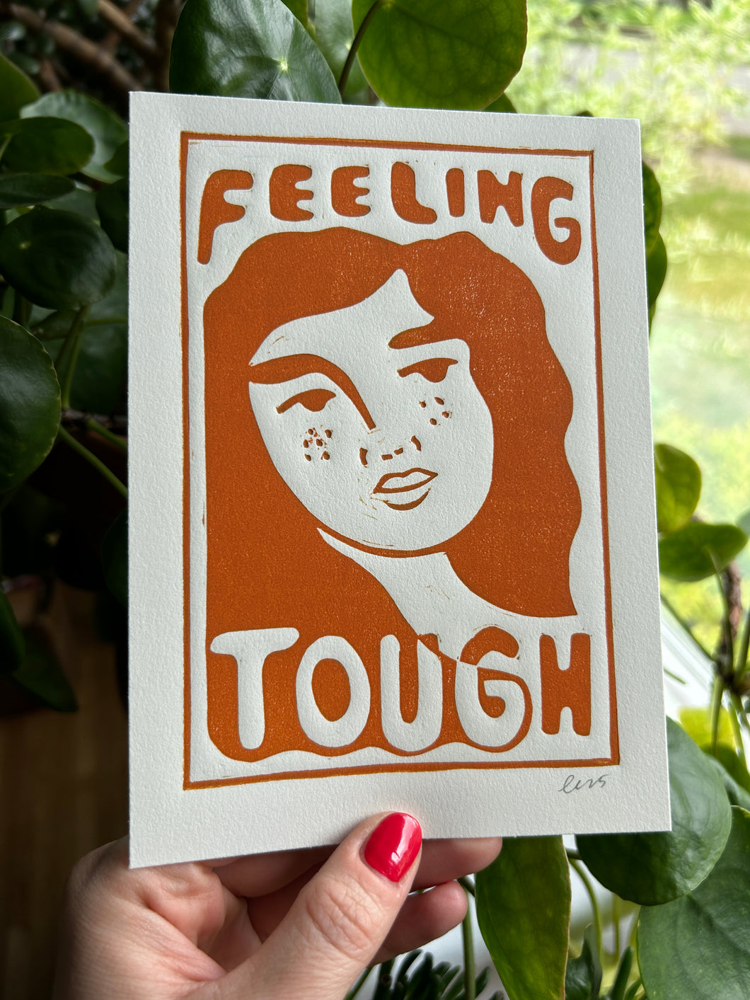 Handprinted Blockprint • “Feeling Tough” in Burnt Orange
