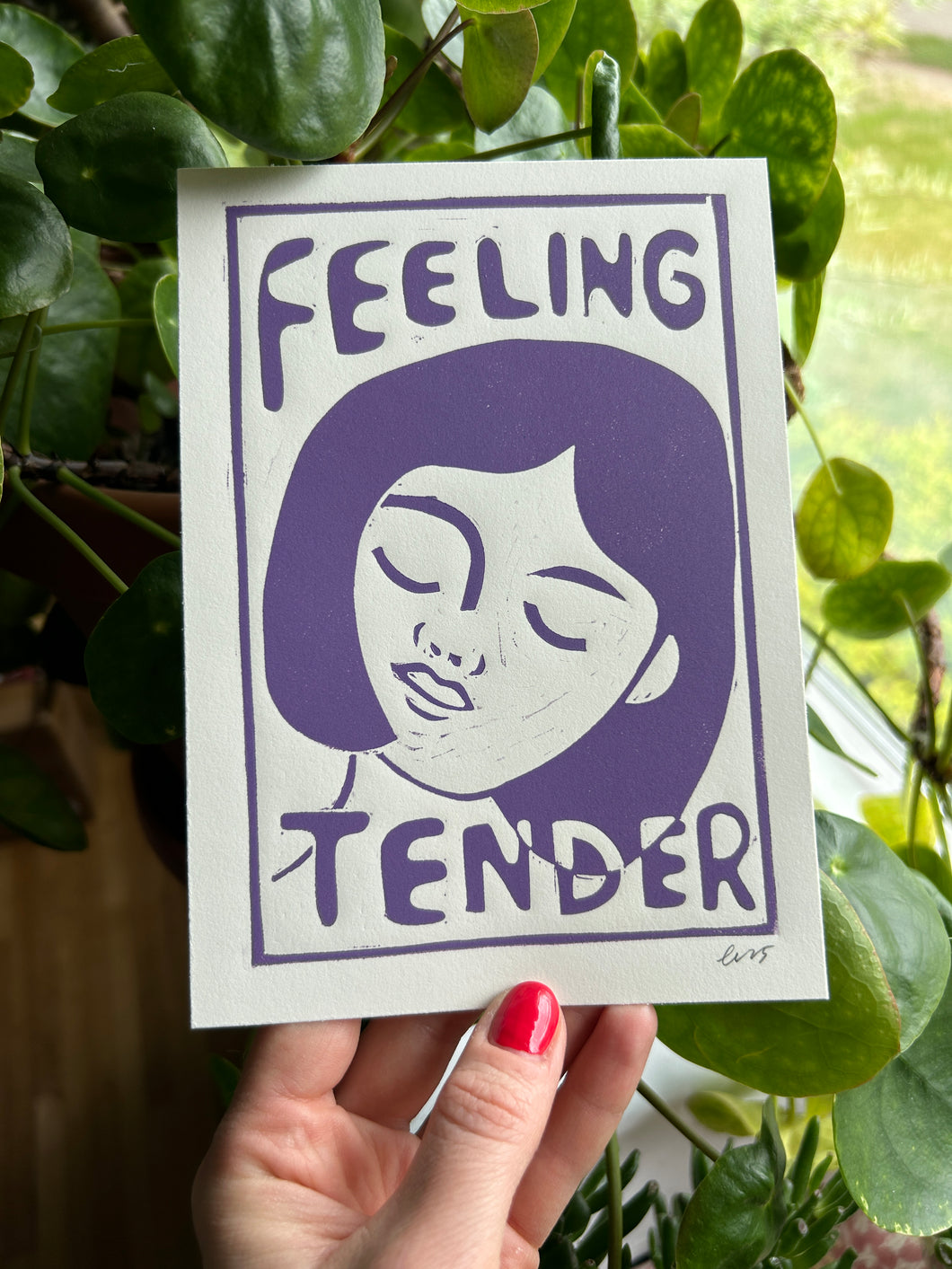Handprinted Blockprint • “Feeling Tender” in Purple