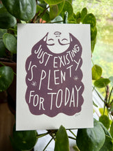 Load image into Gallery viewer, Handprinted Blockprint • “Exist” in Mauvey-Purple
