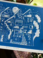 Load image into Gallery viewer, Handprinted Blockprint • Dream House in Cyan
