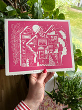 Load image into Gallery viewer, Handprinted Blockprint • Dream House in Rose Pink
