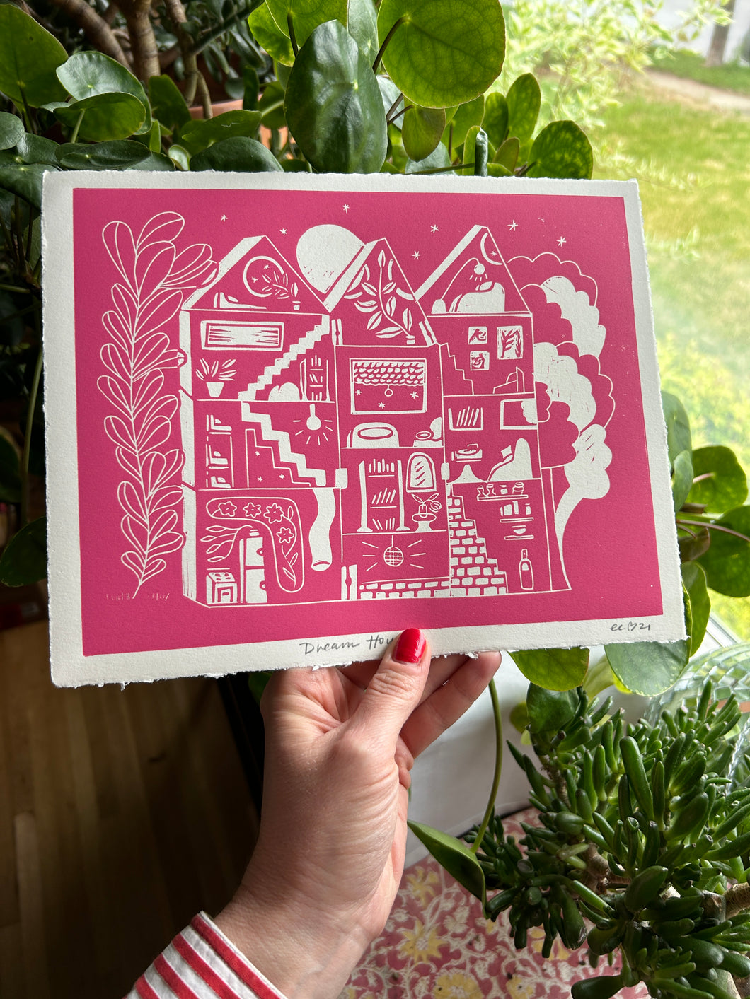 Handprinted Blockprint • Dream House in Rose Pink