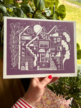 Load image into Gallery viewer, Handprinted Blockprint • Dream House in Purple
