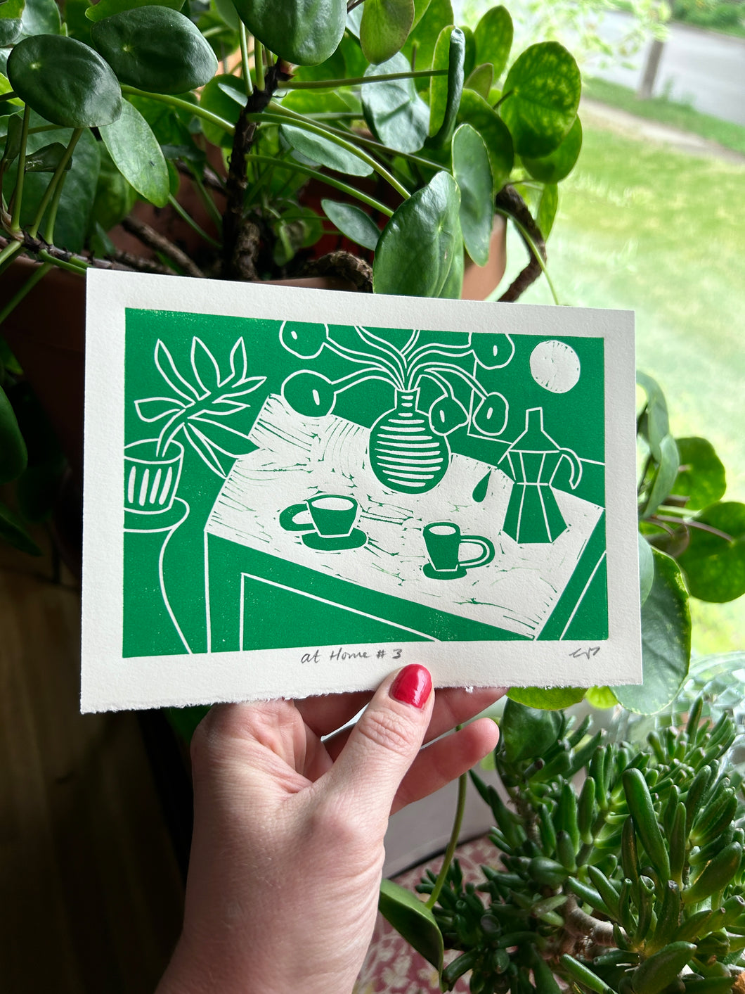 Handprinted Blockprint • At Home # 3 in Green