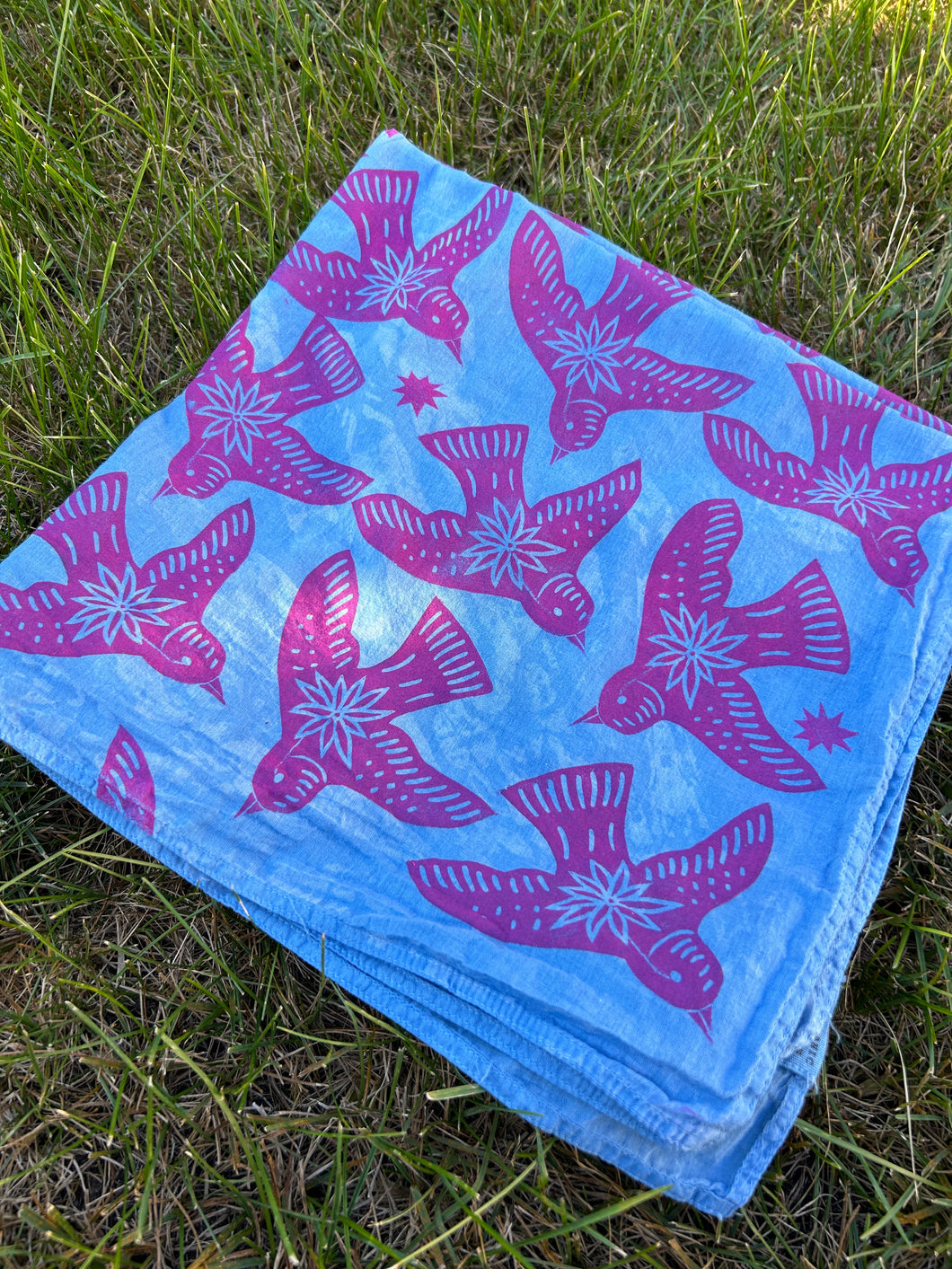 Pink Birds - Naturally Dyed and Handprinted Scarf