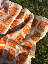 Load image into Gallery viewer, Orange Cats - Naturally Dyed and Handprinted Scarf
